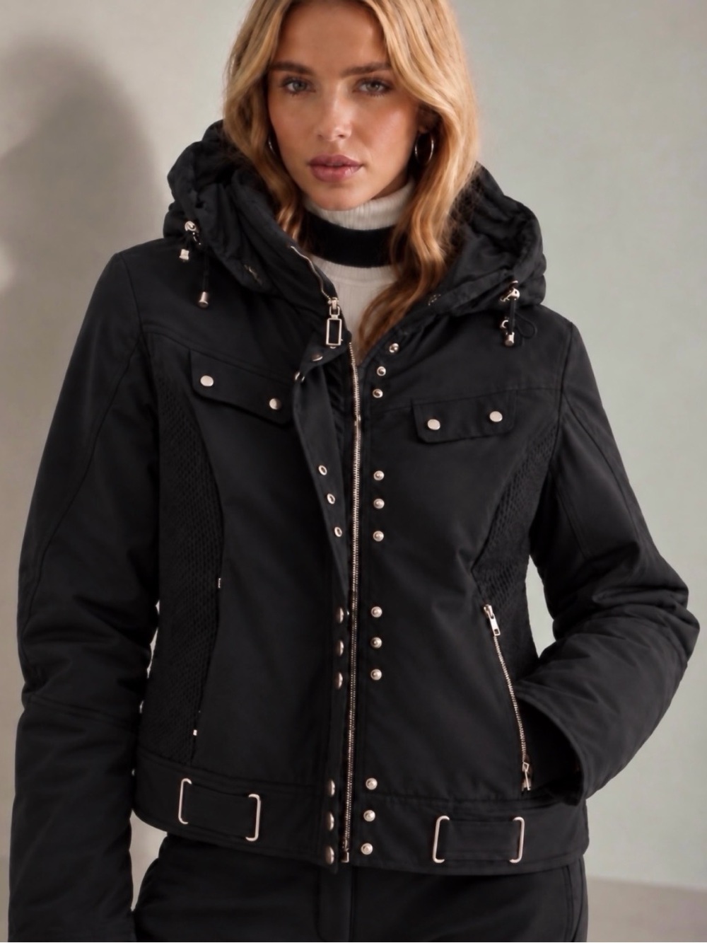 Anthropologie OBERMEYER Xara Black Alpine Moto Ski Jacket Size 6